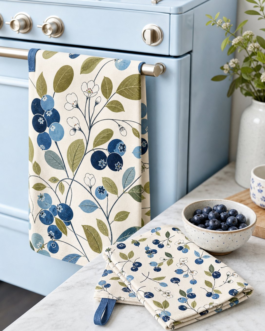 Mid-Century Blueberry Tea Towel Set, image 1