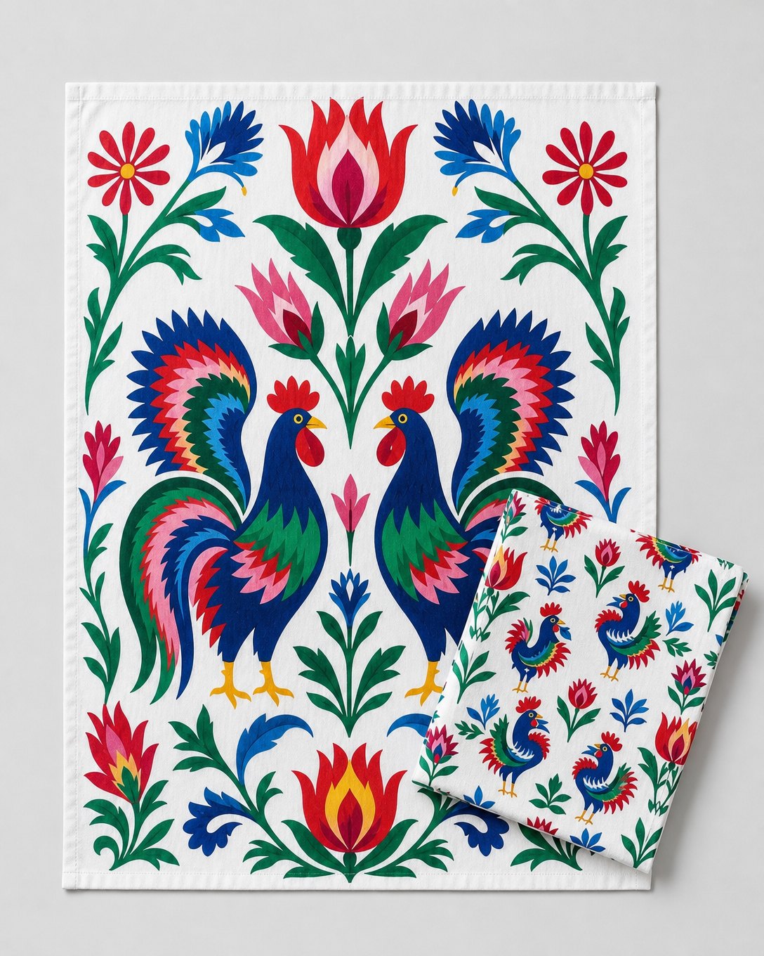 Paper-Cut Roosters Tea Towel Set, image 2