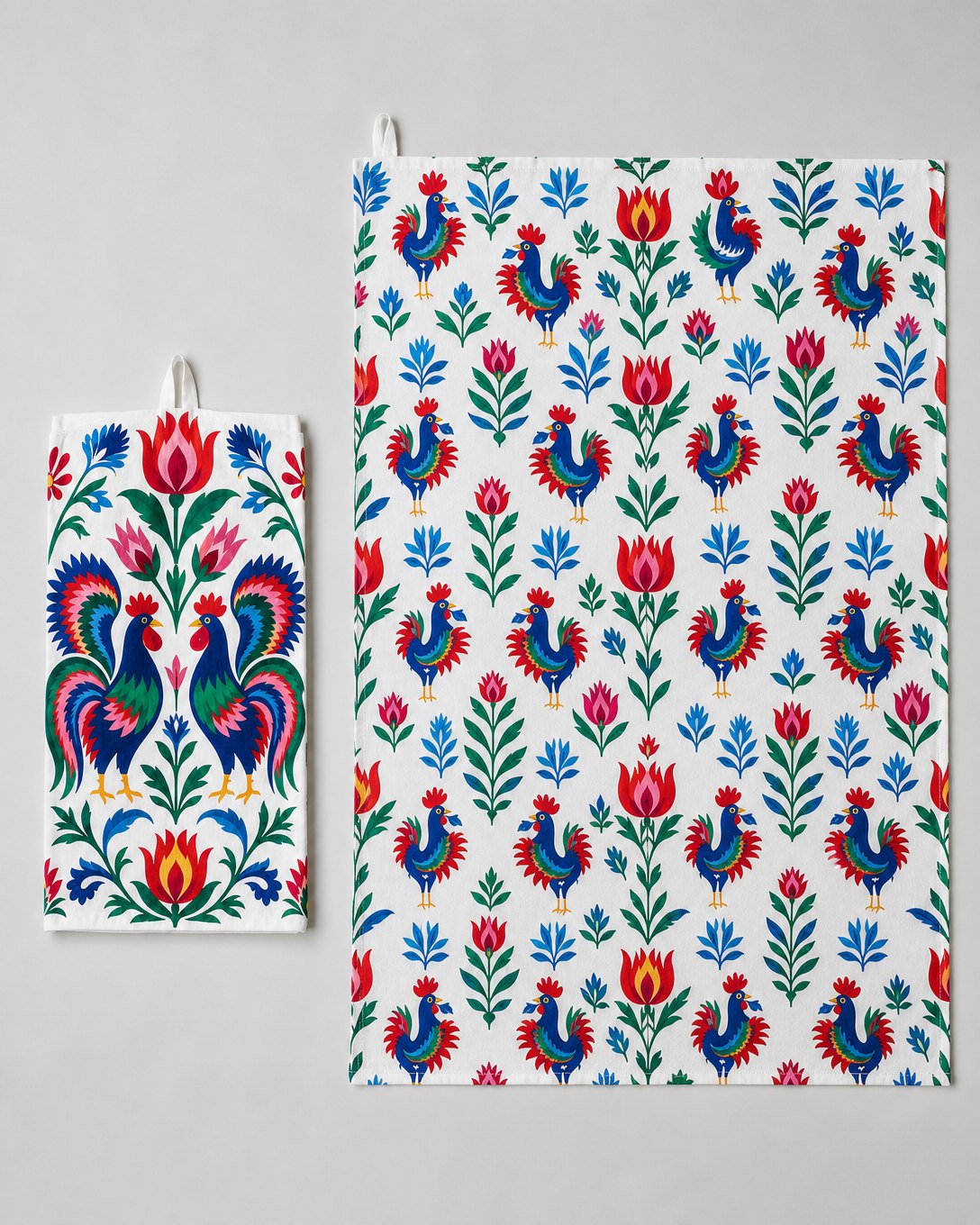 Paper-Cut Roosters Tea Towel Set, image 3