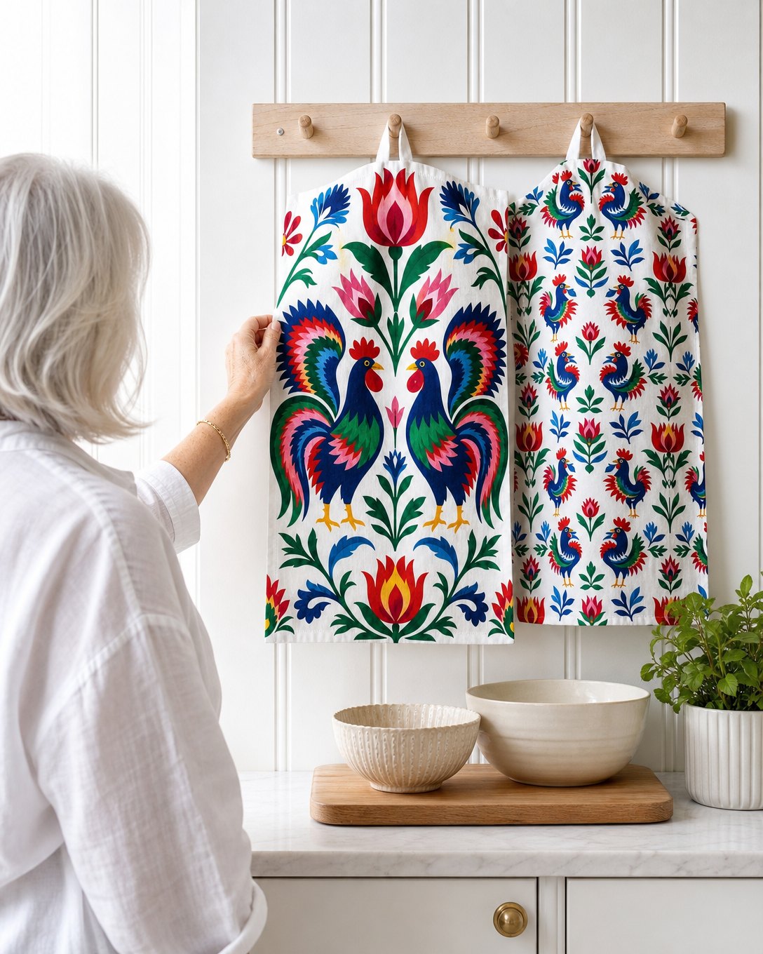 Paper-Cut Roosters Tea Towel Set, image 5